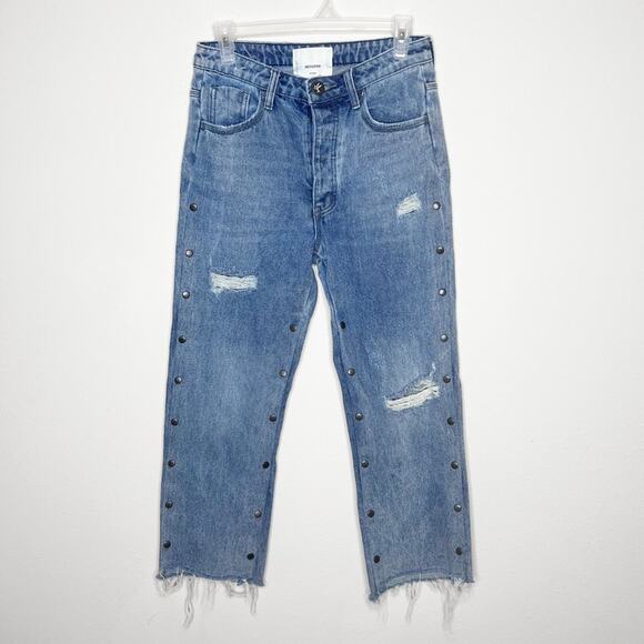 Oneteaspoon Studded Cropped Straight Jeans Blue Size 23 - Picture 1 of 7